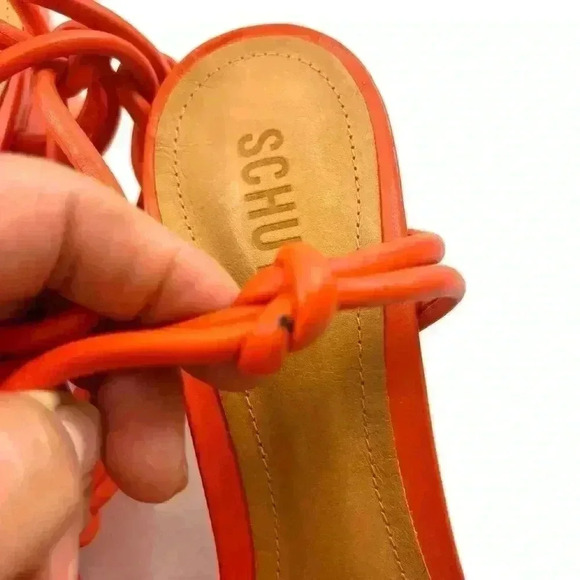 NWOT Schutz Flame Orange Leather Strappy Block Heel Made Brazil Sandal Size 10B - Picture 11 of 15
